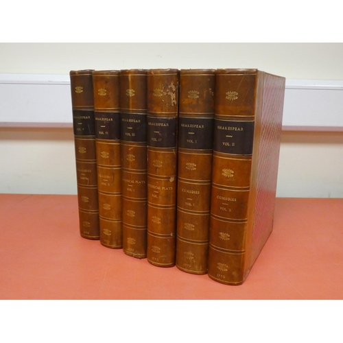 228 - SHAKESPEAR WILLIAM.  The Works of Mr. William Shakespear. 6 vols. Quarto. Late qtr. calf, ... 