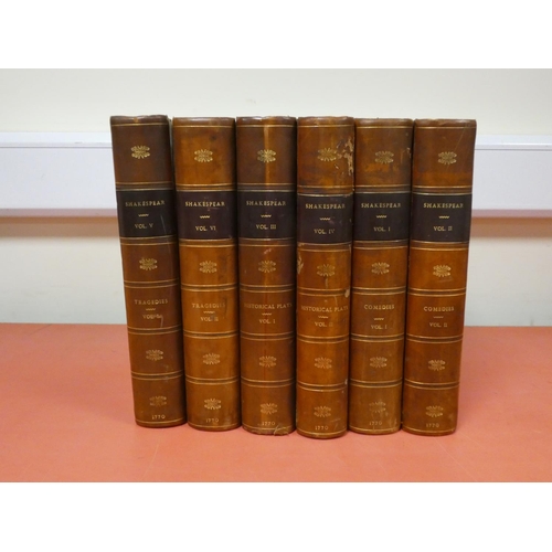 228 - SHAKESPEAR WILLIAM.  The Works of Mr. William Shakespear. 6 vols. Quarto. Late qtr. calf, ... 