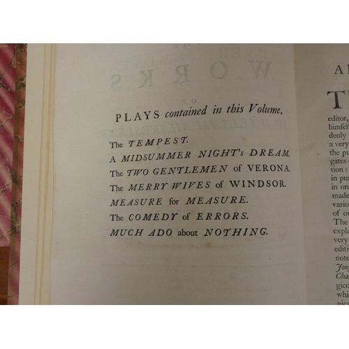 228 - SHAKESPEAR WILLIAM.  The Works of Mr. William Shakespear. 6 vols. Quarto. Late qtr. calf, ... 