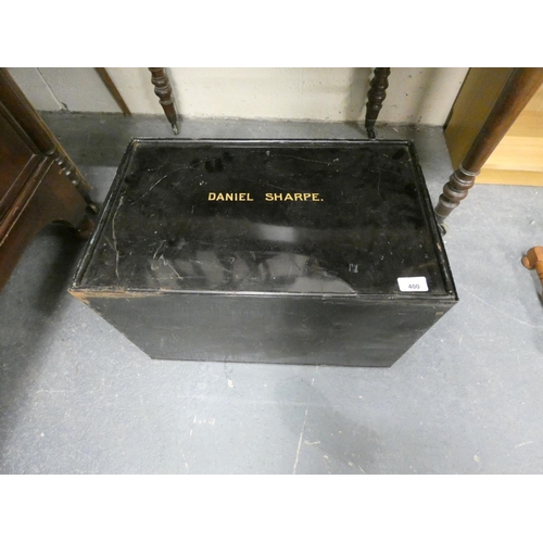 410 - Black metal deed box 