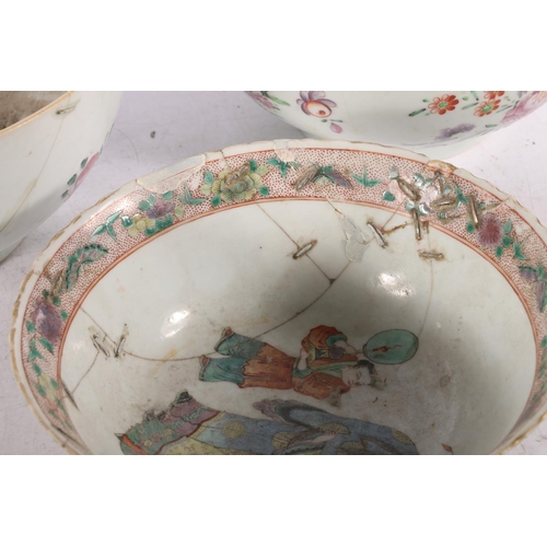 187 - Three Chinese porcelain bowls, the largest 23cm diameter.  (3)  (a/f) #479