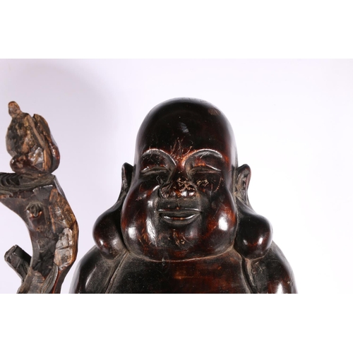 190 - Carved wooden figure of a Chinese immortal Pu-tai, 57cm high.  #485