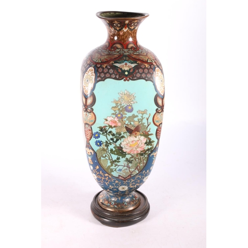 192 - Four-sided Japanese cloisonné vase, 35cm high.  (a/f)  #487