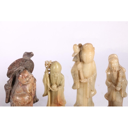 201 - Ten soapstone figures of varying designs to include birds, Chinese immortal examples, a Buddha and a... 