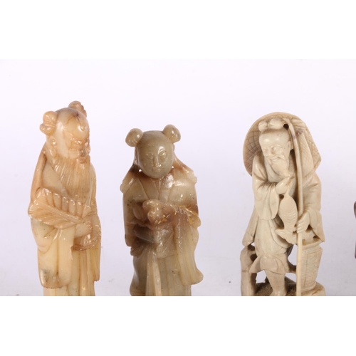 201 - Ten soapstone figures of varying designs to include birds, Chinese immortal examples, a Buddha and a... 