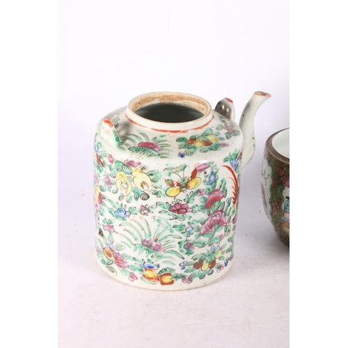 207 - Chinese Canton famille rose teapot, 15cm high, a pair of famille rose vases, 15cm high, a similar su... 