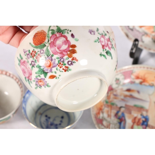 224 - Chinese 19th century, and later, tea bowls and saucers to include one of fine porcelain decorated wi... 