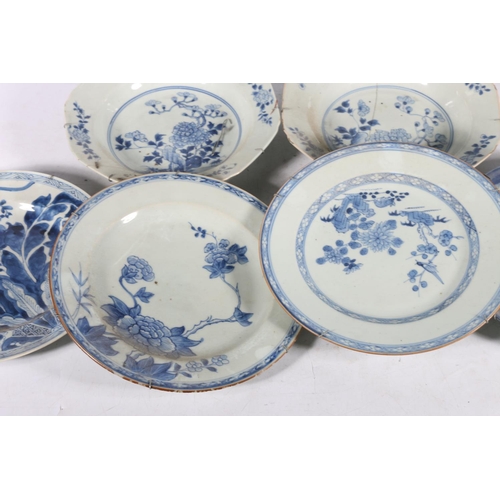 230 - Eight antique Chinese, and other, blue and white porcelain dishes.  (8)  (a/f)