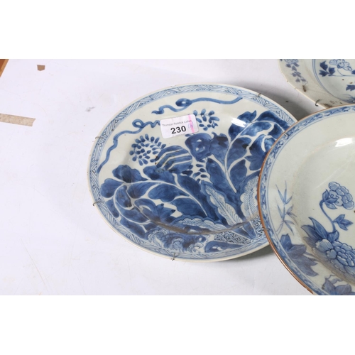 230 - Eight antique Chinese, and other, blue and white porcelain dishes.  (8)  (a/f)