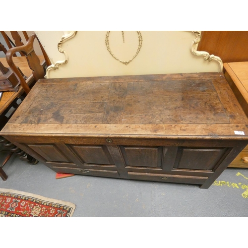 422 - Antique oak four panel coffer with two drawers.Width 141cmDepth 54cmHeight 79cm