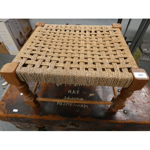 431 - Vintage country style rattan foot stool.