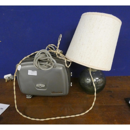 433 - Vintage projector and glass table lamp.