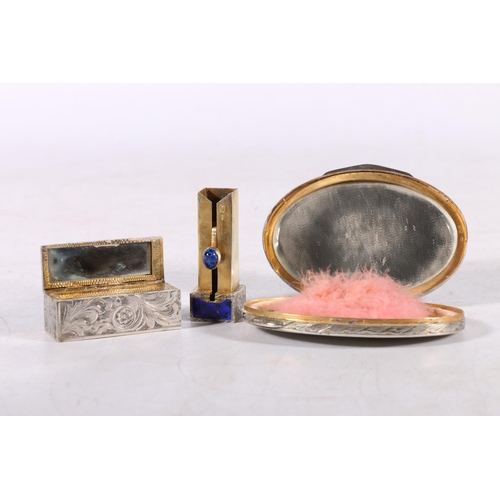 107 - French 800 grade silver and enamel oval compact with matching lipstick holder. (2) #11