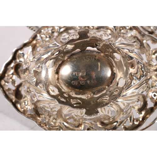 109 - Victorian silver miniature basket with pierced border and swing handle, marks rubbed, Birmingham 189... 