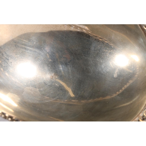 115 - Continental 925 silver oval sugar bowl with ring link border, raised on ornate scroll feet, stamped ... 