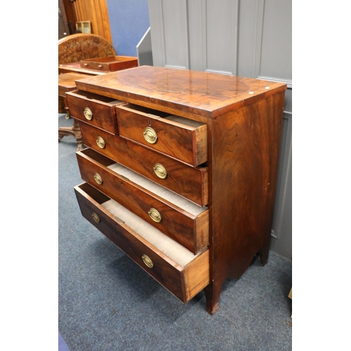 433 - 18th century Sheraton style flame mahogany and crossbanded chest of drawers, with two short over thr... 