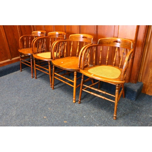 443 - Set of eight oak captains' chairs (two with caned seats).  #385