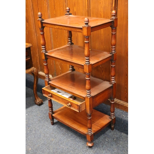 456 - Early Victorian mahogany four shelf what-not or etagere, raised on turned supports, 120cm high.  #38... 