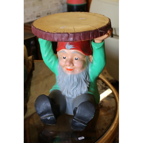 550 - Garden ornament of a gnome holding a base plate.