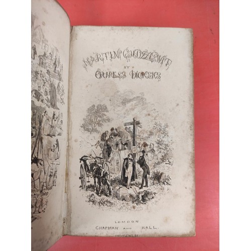 236 - DICKENS CHARLES.  Martin Chuzzlewit. Eng. frontis, title vignette (100£ on signpost)... 