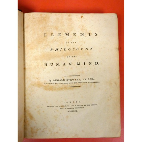 265 - STEWART DUGALD.  Elements of the Philosophy of the Human Mind. Quarto. Rebacked calf, much... 