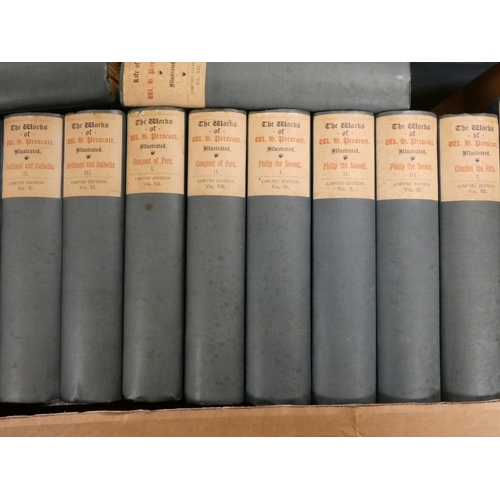 250 - PRESCOTT WILLIAM H.  The Works & the Life, Edited by J. F. Kirk. 16 vols. Ltd. ed. 108... 