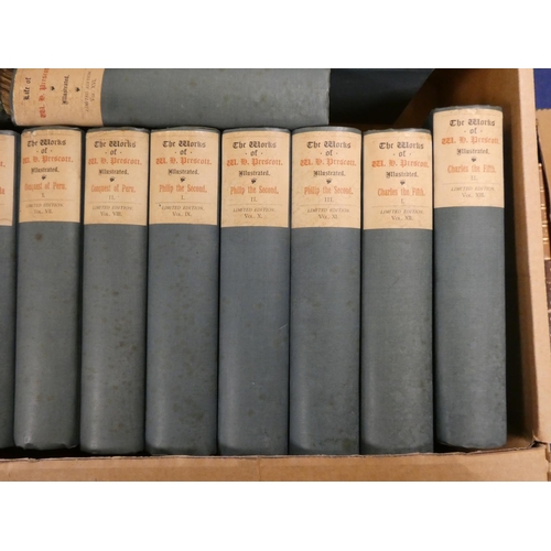 250 - PRESCOTT WILLIAM H.  The Works & the Life, Edited by J. F. Kirk. 16 vols. Ltd. ed. 108... 