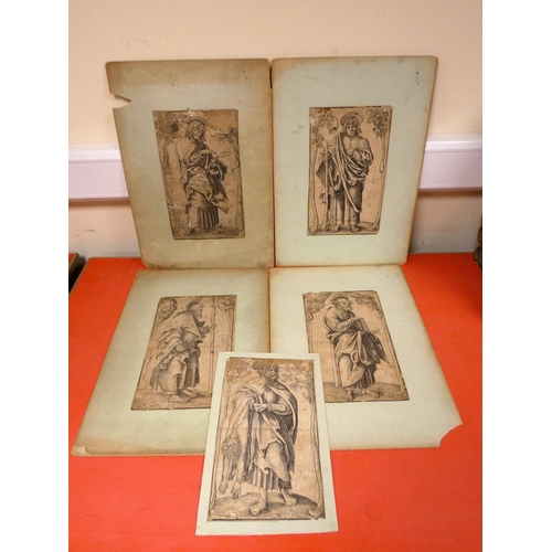 252 - Sixteenth Century German School. 6 wood engravings of St. Peter & other Apostles. Each approx. 1... 