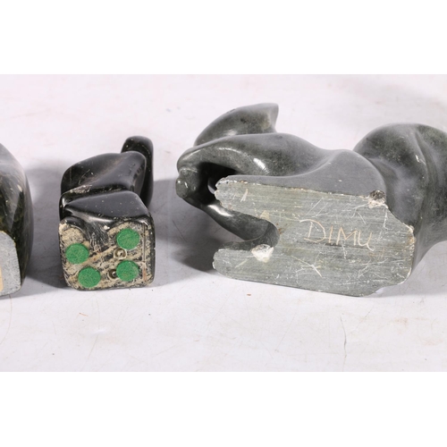 245 - Six Canadian or Inuit soapstone carvings to include a reclining seal, a squirrel, a falcon, etc.  (6... 