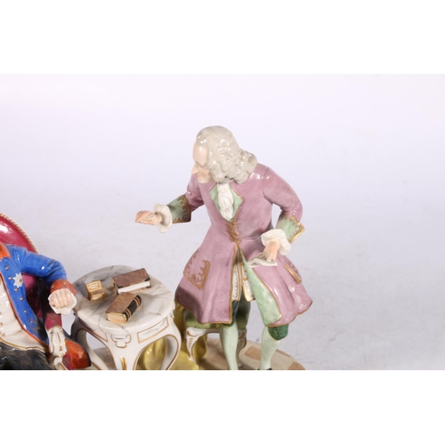 256 - French porcelain figure group of Frederick II and Voltaire modelled seated with a greyhound, 23cm hi... 