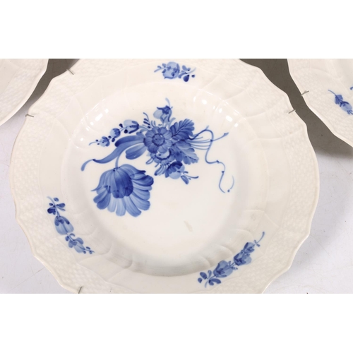 268 - Set of six Royal Copenhagen blue and white porcelain soup plates with hand-painted floral design, ba... 