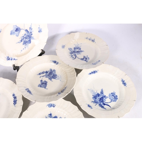 268 - Set of six Royal Copenhagen blue and white porcelain soup plates with hand-painted floral design, ba... 