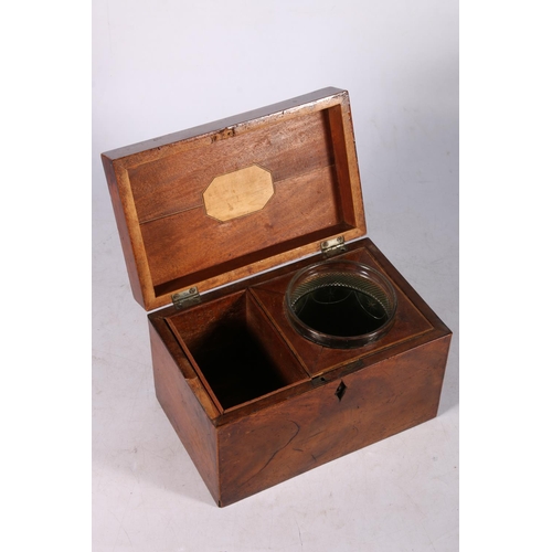 276 - 19th century mahogany and inlaid tea caddy, the interior with glass mixing bowl and tea well, 23cm l... 