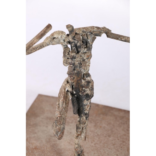 282 - Contemporary metal sculpture of an adult and child, 46cm high.  #423