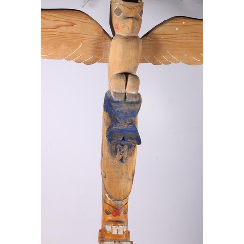 283 - Canadian carved and painted totem pole, 88cm high, signed indistinctly to base.  #428