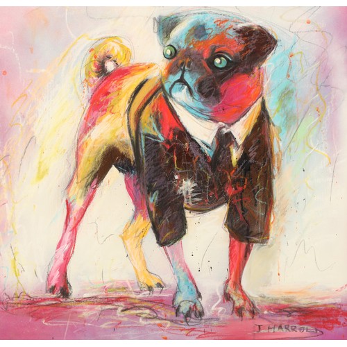 514 - J Harrold Framed oil on board, signed 'Pug' 60cm x 60cm