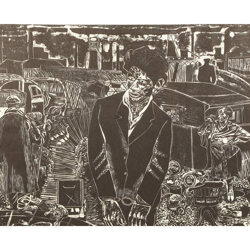 517 - Anthony Davies (born 1947) Framed linocut 'Wasteland No 6' 50cm x 64cm British International Print B... 