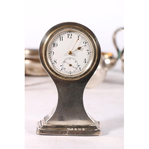 101B - Edward VII silver mantle clock of small proportions, hallmarked Birmingham 1908, 10cm, also wooden t... 