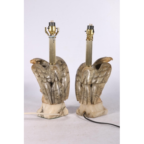 269 - Pair of alabaster lamps modelled as eagles, the alabaster 22cm high.  (2)  #192