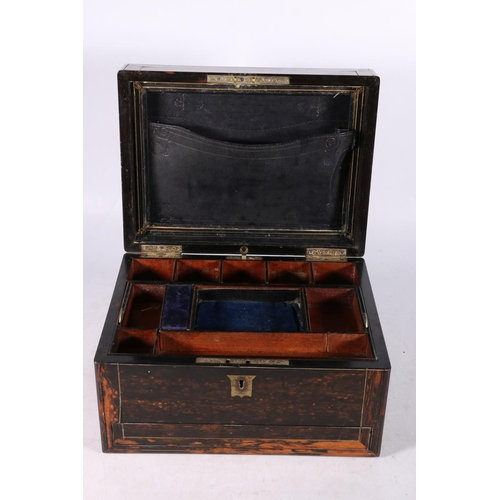 285 - 19th century coromandel and rosewood sewing box, the hinged top opening to reveal a fitted interior ... 