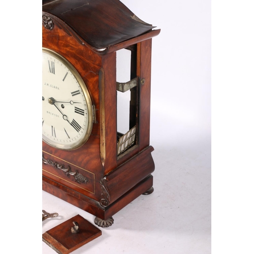 287 - Regency mahogany mantel clock by J W Clark of Brixton, 45cm high.  #46