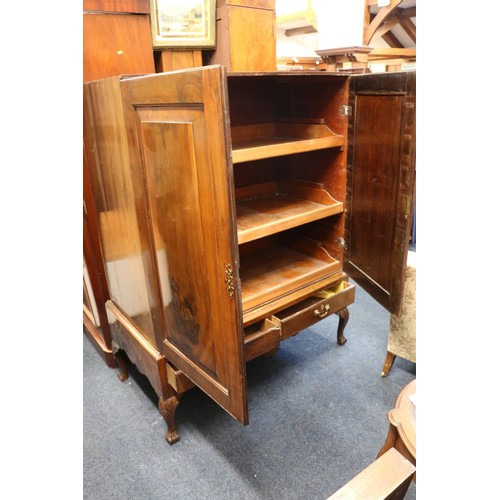 426 - Georgian mahogany linen cupboard, the base section with two drawers, raised on carved cabriole suppo... 