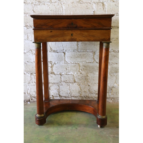 390 - 19th century mahogany work table in the Empire style, the rectangular top above frieze drawer, raise... 