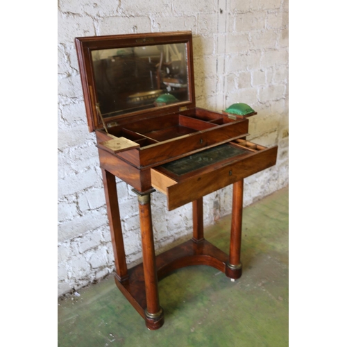 390 - 19th century mahogany work table in the Empire style, the rectangular top above frieze drawer, raise... 