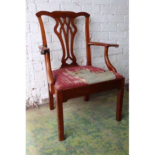 391 - Georgian fruitwood armchair having a shaped top rail above pierced splat, slip in seat, raised on mo... 