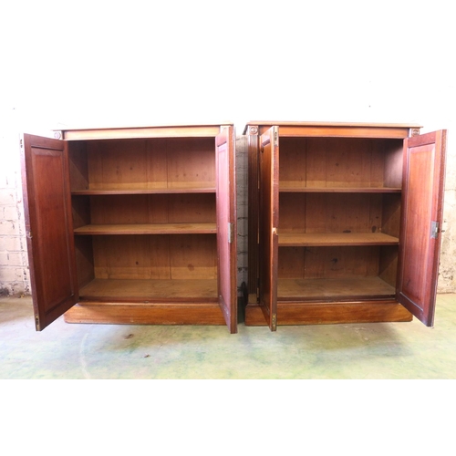 393 - Pair of 19th century Regency style mahogany side cabinets, the rectangular tops with pierced brass t... 