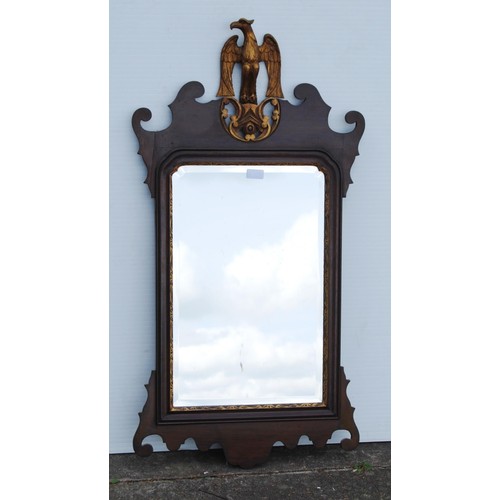 355 - Regency-style mahogany scroll wall mirror with gilt eagle surmount to the top, 101.5cm high and 53cm... 