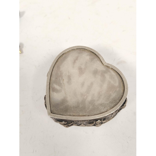 21 - Indian embossed silver box of heart shape and various other items including silver mounted turquoise... 