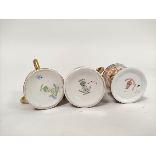 285 - Group of miniature porcelain to include pair of Crown Staffordshire tygs, Royal Crown Derby imari cu... 