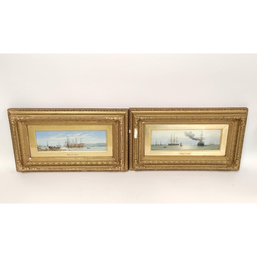 234 - After Francis Moltino (1818-1874).Old views from the Thames.Oil on board.9cm x 29cm.Marked Moltino t... 